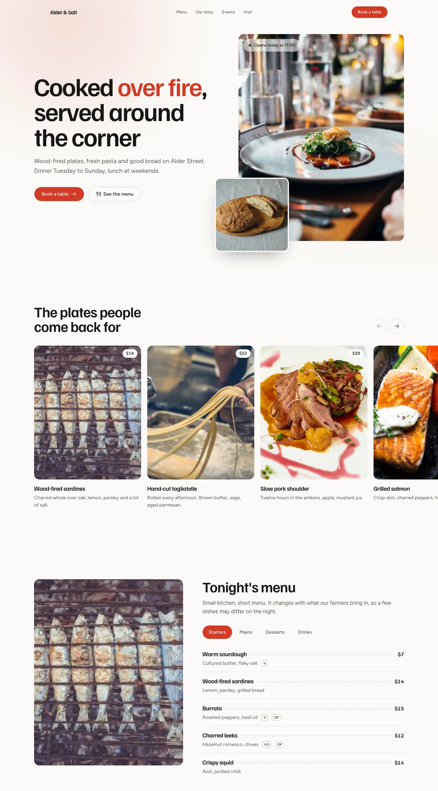 Alder & Salt, restaurants and cafés template